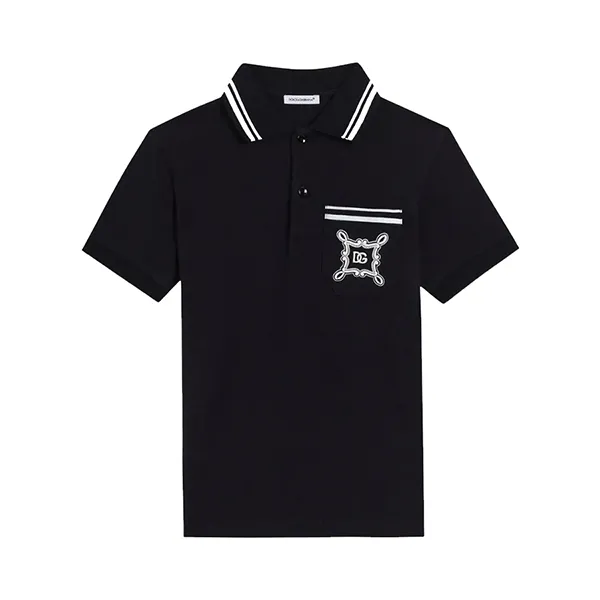 Áo Phông Trẻ Em Dolce & Gabbana D&G Blue Piqué Polo Shirt with DG Logo - L4JTII G7O0B B0665 Màu Đen Size 14Y