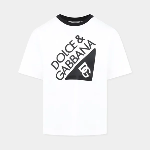 Áo Phông Trẻ Em Dolce & Gabbana D&G Logo Print Crewneck L4JTHV G7O6J W0800 T-Shirt Màu Trắng Size 14y