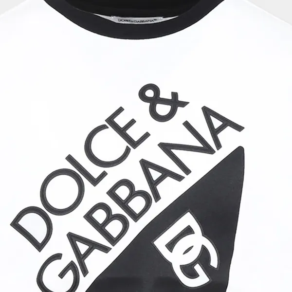 Áo Phông Trẻ Em Dolce & Gabbana D&G Logo Print Crewneck L4JTHV G7O6J W0800 T-Shirt Màu Trắng Size 14y