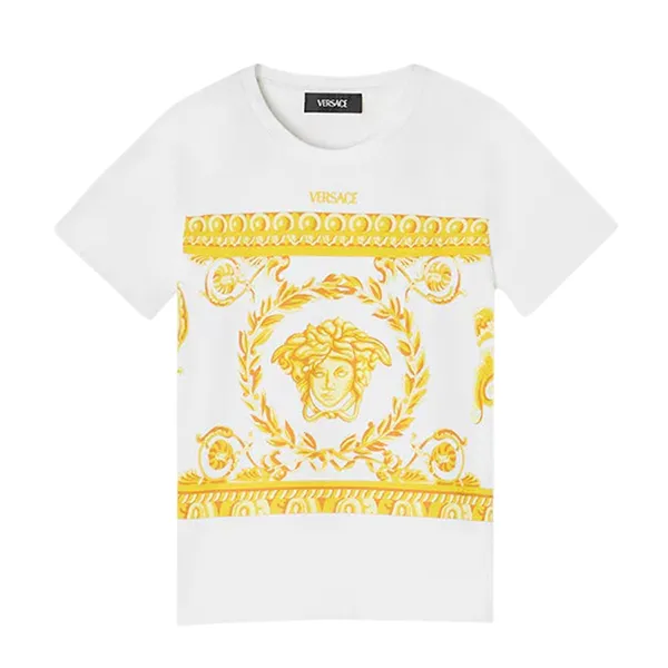 Áo Phông Trẻ Em Versace Kids Barroco With Print Logo T-Shirt 1018342 1A13183 2W110 Màu Trắng Size 14Y