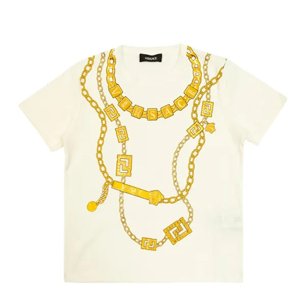 Áo Phông Trẻ Em Versace Kids White Printed T-Shirt 1018342 1A12974 2W110 Màu Trắng Size 14Y