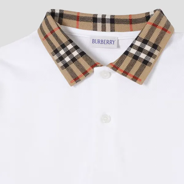 Áo Polo Burberry Kids Checked Collar Neck In White 8105571 Màu Trắng Size 14Y