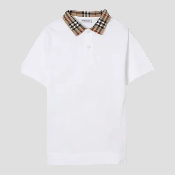Áo Polo Burberry Kids Checked Collar Neck In White 8105571 Màu Trắng Size 14Y