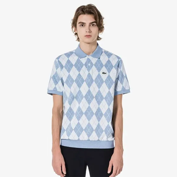 Áo Polo Nam Lacoste Argyle Short Sleeve Polo PH088E-54N HBP Màu Xanh Kẻ Size 5