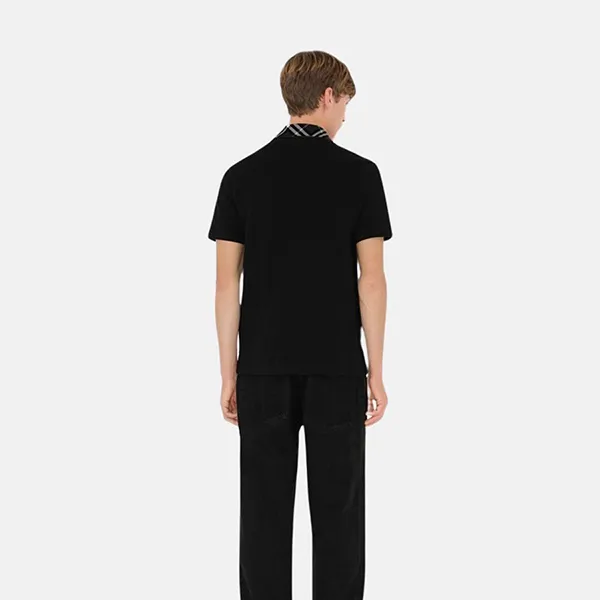Áo Polo Nam Burberry Cotton With Plaid Collar 8103865 Black Màu Đen Size XS