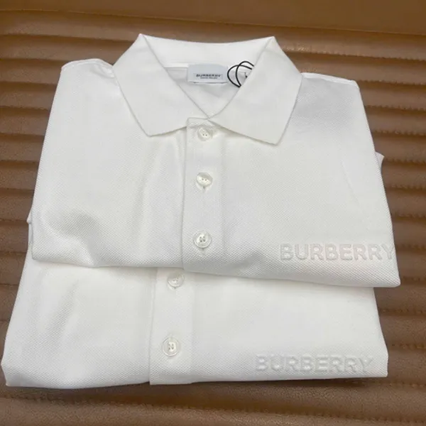 Áo Polo Nam Burberry Embroidery Logo Check Shirt Màu Trắng Size XS