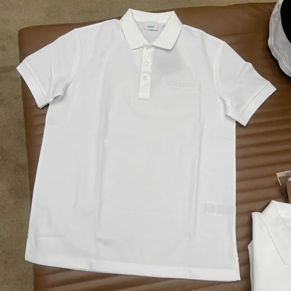 Áo Polo Nam Burberry Embroidery Logo Check Shirt Màu Trắng Size XS