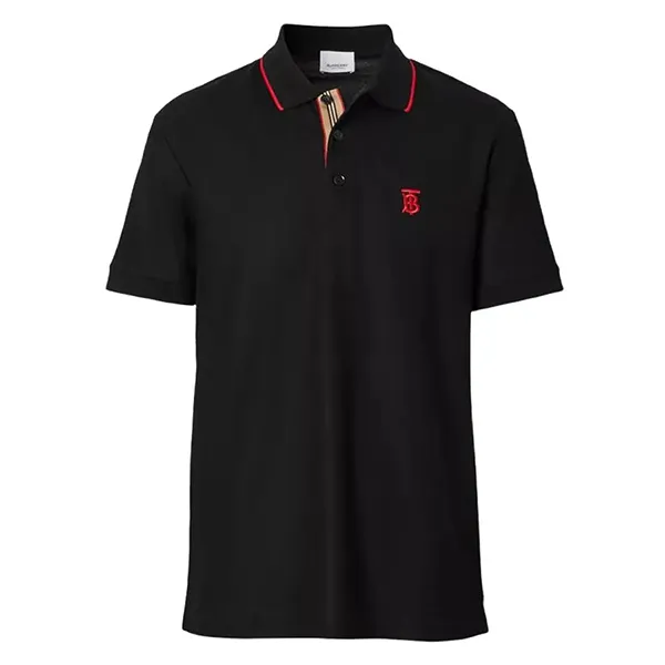 Áo Polo Nam Burberry Icon Stripe Placket Cotton Piqué Polo Shirt Màu Đen Size XS