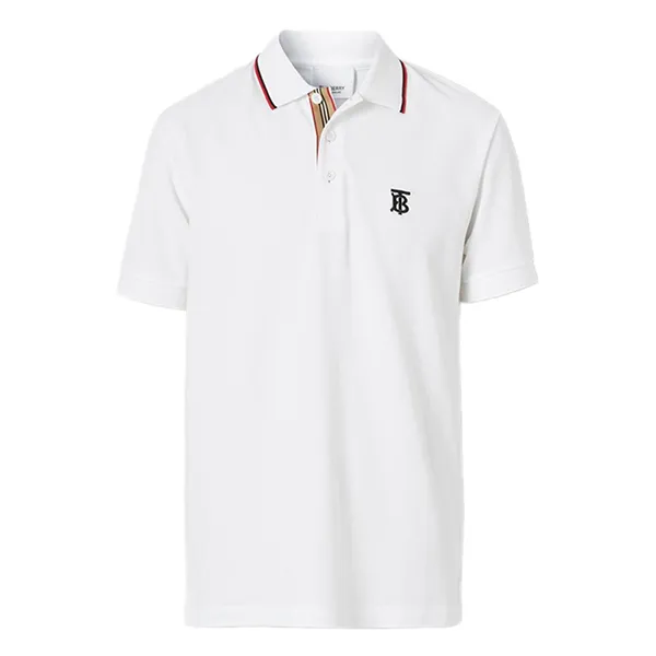 Áo Polo Nam Burberry Icon Stripe Placket Cotton Piqué Polo Shirt Màu Trắng Size XS