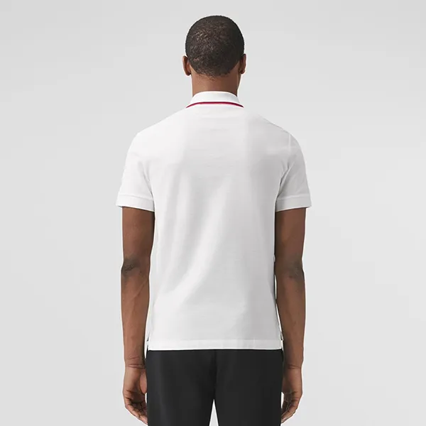 Áo Polo Nam Burberry Icon Stripe Placket Cotton Piqué Polo Shirt Màu Trắng Size XS