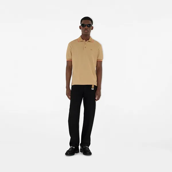 Áo Polo Nam Burberry Logo Collar Cotton Shirt 81100931 Beige Màu Be Size XS
