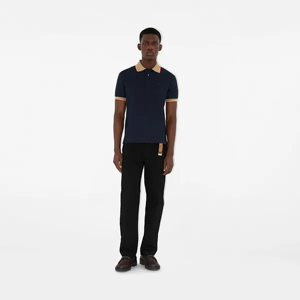 Áo Polo Nam Burberry Logo Collar Cotton Shirt 81100941 Màu Xanh Navy Size XS