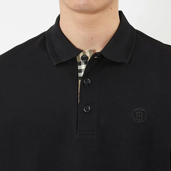 Áo Polo Nam Burberry Regular Monogram Cotton Piqué Shirt In Black 80552281 Màu Đen Size XS