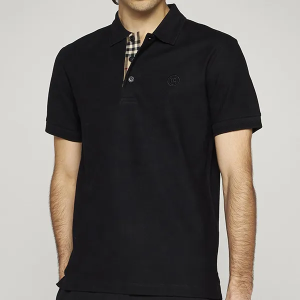 Áo Polo Nam Burberry Regular Monogram Cotton Piqué Shirt In Black 80552281 Màu Đen Size XS