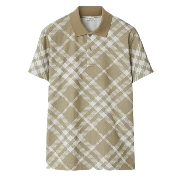 Áo Polo Nam Burberry Stretch Blend With Checked Pattern In Green 8089110 Màu Xanh Olive Size S