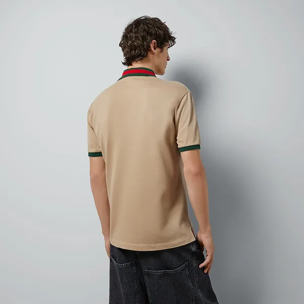 Áo Polo Nam Gucci Cotton Piquet Polo With Web Collar 701735 XJELJ 2219 Màu Be Đậm Size S