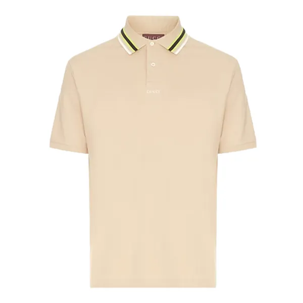 Áo Polo Nam Gucci Striped Colar Embroidered Logo In Beige 788024 XJGJY 2219 Màu Be Size M