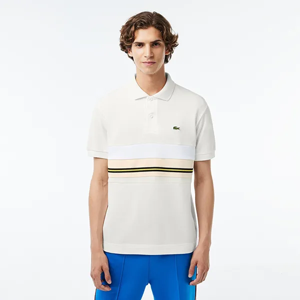 Áo Polo Nam Lacoste Classic Fit French Made Contrast Stripe PH1132 70V Màu Kem Size 4