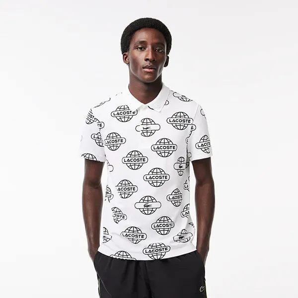 Áo Polo Nam Lacoste Globe Print Movement PH1175-AU8 Màu Trắng Họa Tiết Size 3