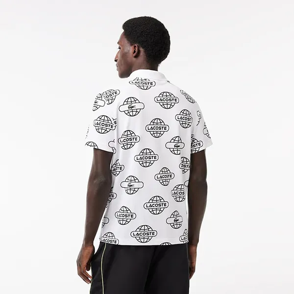 Áo Polo Nam Lacoste Globe Print Movement PH1175-AU8 Màu Trắng Họa Tiết Size 3