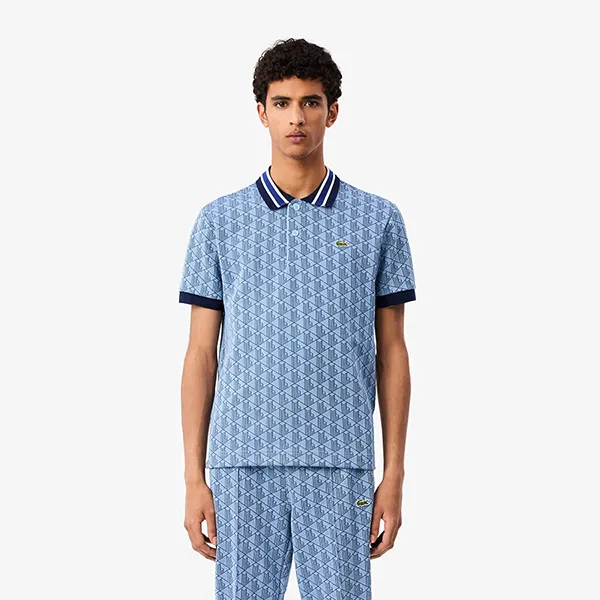 Áo Polo Nam Lacoste Men's Classic Fit Contrast Collar Monogram DH1417 I8K Màu Xanh Nhạt Size 2