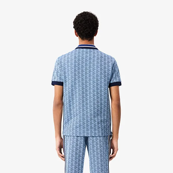 Áo Polo Nam Lacoste Men's Classic Fit Contrast Collar Monogram DH1417 I8K Màu Xanh Nhạt Size 2