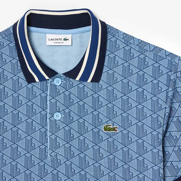 Áo Polo Nam Lacoste Men's Classic Fit Contrast Collar Monogram DH1417 I8K Màu Xanh Nhạt Size 2