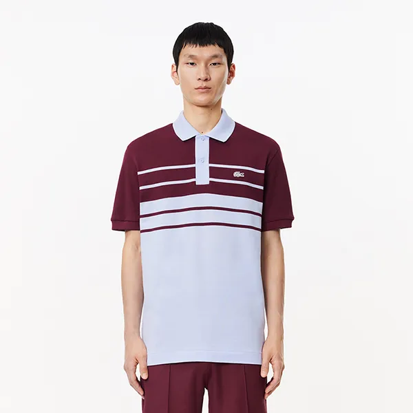 Áo Polo Nam Lacoste Men's Classic Fit Made In France PH8135 IT6 Màu Xanh Phối Đỏ Size 4