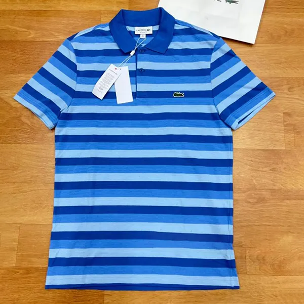 Áo Polo Nam Lacoste Men’s Shirt Blue Striped Regular Màu Xanh Kẻ Size 3
