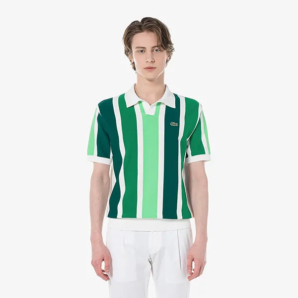 Áo Polo Nam Lacoste Men's Striped Short Sleeve AH700E 132 Màu Trắng Phối Xanh Green Size 4
