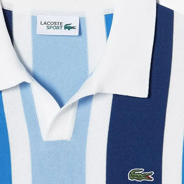 Áo Polo Nam Lacoste Men's Striped Short Sleeve AH700E 166 Màu Xanh Blue Phối Trắng Size 5