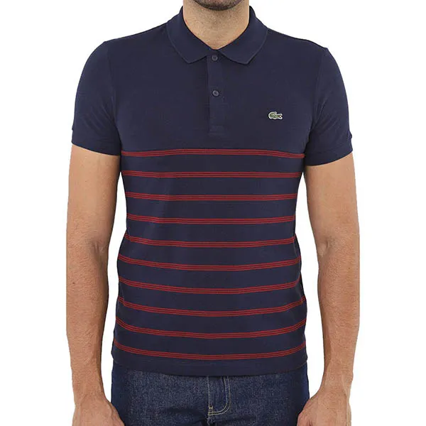 Áo Polo Nam Lacoste Straight Striped Navy Blue Shirt Màu Xanh Kẻ Size 2