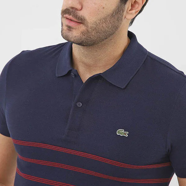 Áo Polo Nam Lacoste Straight Striped Navy Blue Shirt Màu Xanh Kẻ Size 2