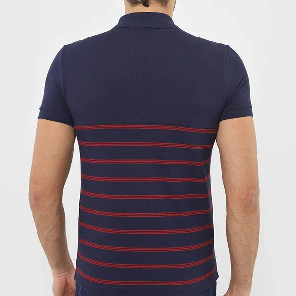 Áo Polo Nam Lacoste Straight Striped Navy Blue Shirt Màu Xanh Kẻ Size 2