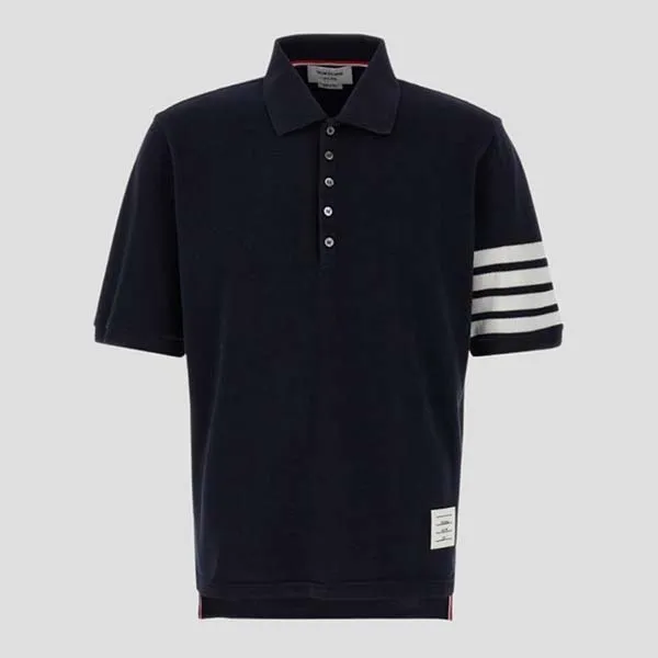 Áo Polo Nam Thom Browne RWB Tipping Stripe Cuff In Navy MJP136G 07976 415 Màu Xanh Navy Size 2
