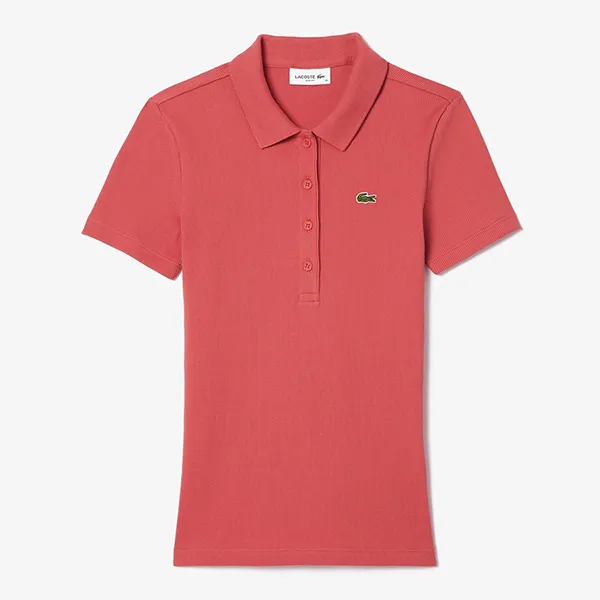 Áo Polo Nữ Lacoste L.12.D Slim Fit Ribbed Cotton DF5377 10 ZV9 Màu Hồng San Hô Size 34