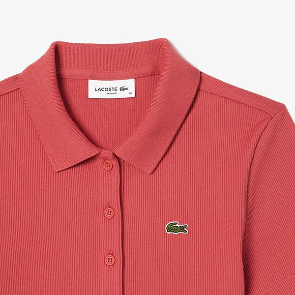 Áo Polo Nữ Lacoste L.12.D Slim Fit Ribbed Cotton DF5377 10 ZV9 Màu Hồng San Hô Size 34