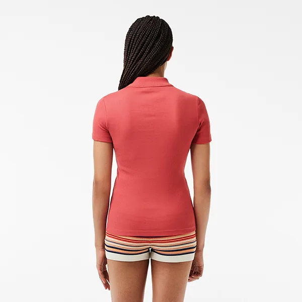 Áo Polo Nữ Lacoste L.12.D Slim Fit Ribbed Cotton DF5377 10 ZV9 Màu Hồng San Hô Size 34