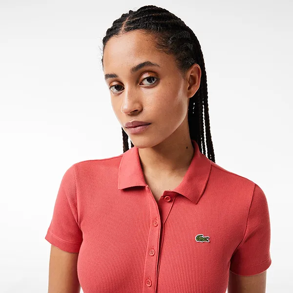 Áo Polo Nữ Lacoste L.12.D Slim Fit Ribbed Cotton DF5377 10 ZV9 Màu Hồng San Hô Size 34