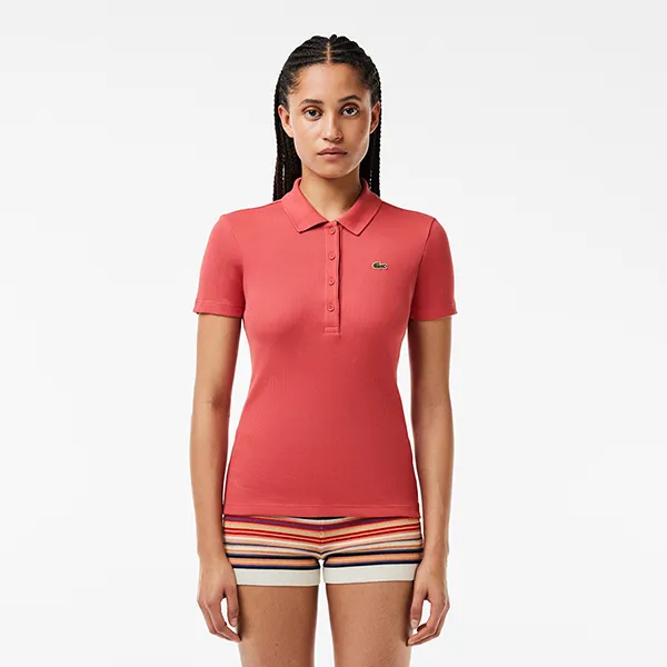 Áo Polo Nữ Lacoste L.12.D Slim Fit Ribbed Cotton DF5377 10 ZV9 Màu Hồng San Hô Size 34