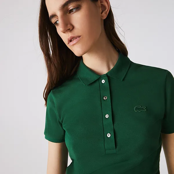 Áo Polo Nữ Lacoste L.12.D Slim Fit Stretch Mini Piqué PF5462 132 Màu Xanh Lá Size 34