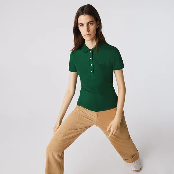 Áo Polo Nữ Lacoste L.12.D Slim Fit Stretch Mini Piqué PF5462 132 Màu Xanh Lá Size 34