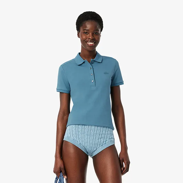 Áo Polo Nữ Lacoste L.12.D Slim Fit Stretch Mini Piqué PF5462 HD9 Màu Xanh Blue Size 34