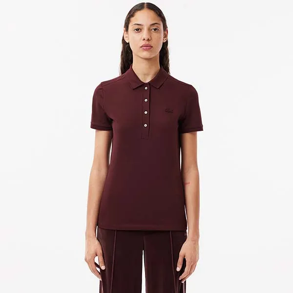 Áo Polo Nữ Lacoste L.12.D Slim Fit Stretch Piqué PF5462 BZD Màu Đỏ Đô Size 34