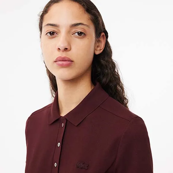 Áo Polo Nữ Lacoste L.12.D Slim Fit Stretch Piqué PF5462 BZD Màu Đỏ Đô Size 34
