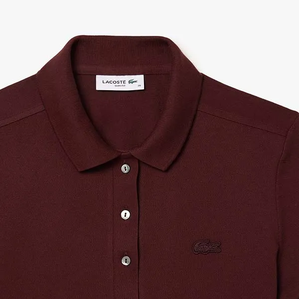 Áo Polo Nữ Lacoste L.12.D Slim Fit Stretch Piqué PF5462 BZD Màu Đỏ Đô Size 34