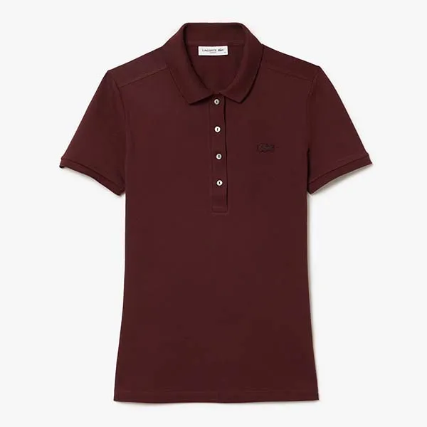 Áo Polo Nữ Lacoste L.12.D Slim Fit Stretch Piqué PF5462 BZD Màu Đỏ Đô Size 34