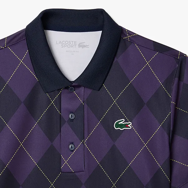 Áo Polo Nữ Lacoste Regular Fit UV Protect Golf Polo Shirt PF7453 99 IEK Màu Xanh Navy Phối Tím Size 34