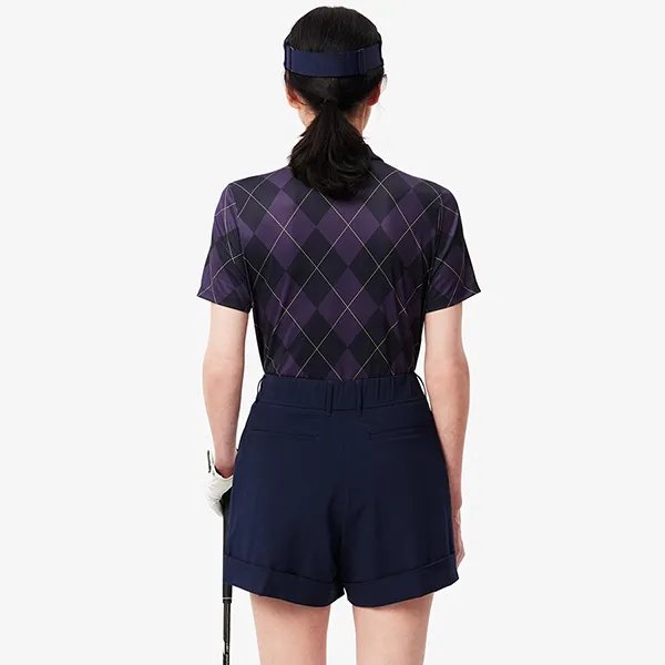 Áo Polo Nữ Lacoste Regular Fit UV Protect Golf Polo Shirt PF7453 99 IEK Màu Xanh Navy Phối Tím Size 34
