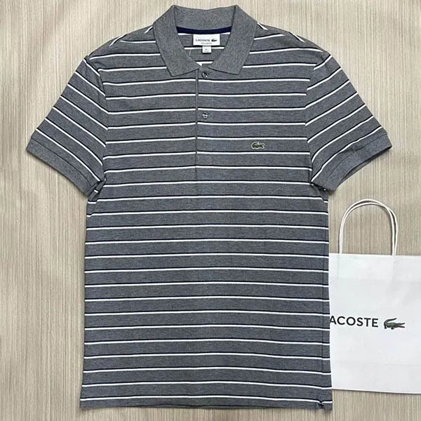 Áo Polo Nữ Lacoste Shirt Taille Raye PH3150 00 LV2 Màu Xám Kẻ Size 2